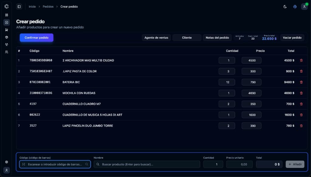 Laptop-style frame showing the Caufix point-of-sale create order screen with line items, totals, and product entry.